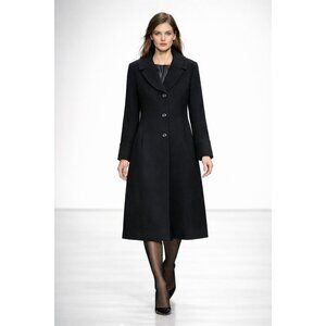 Jones New York Black Wool Blend Coat Womens 18 Long A-Line Button Winter Coat